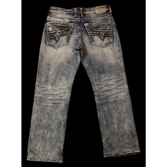 Salvage Buckle Anarchy Relaxed Straight Leg Mens‎ Jeans Light Wash 32 x 30